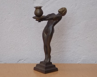 Art Deco Brass Nude Woman Candle Holder