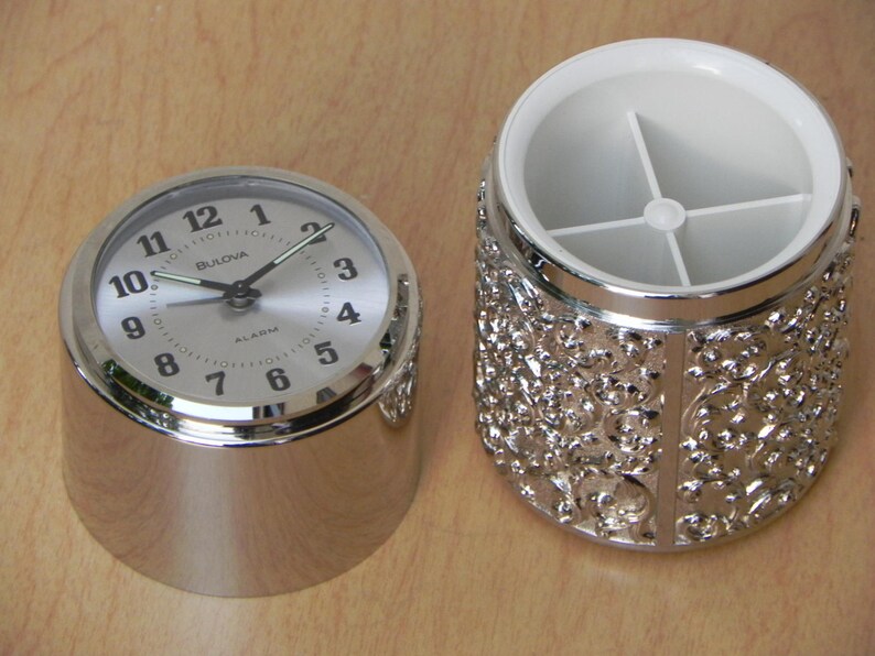 Vintage Bulova Silver Cylindrical Desk Alarm Clock With Etsy