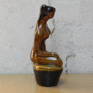 Small Vintage Ceramic Glazed Brown Female Nude Table Sculpture image 5