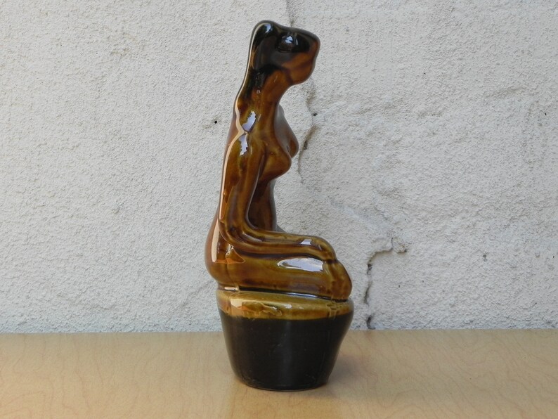 Small Vintage Ceramic Glazed Brown Female Nude Table Sculpture image 5