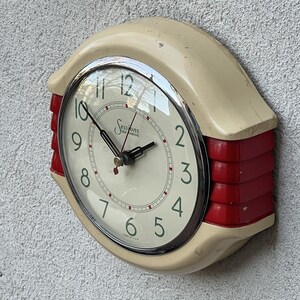 Sessions White Red Wood Wall Clock with Updated Quartz Movement, Original Hands image 3