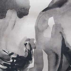 Framed Original Watercolor Nude in Black & White from 1974 image 5