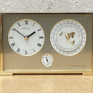 Seiko Brass Rectangular World Desk Table Clock image 1