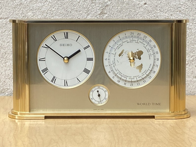 Seiko Brass Rectangular World Desk Table Clock image 1