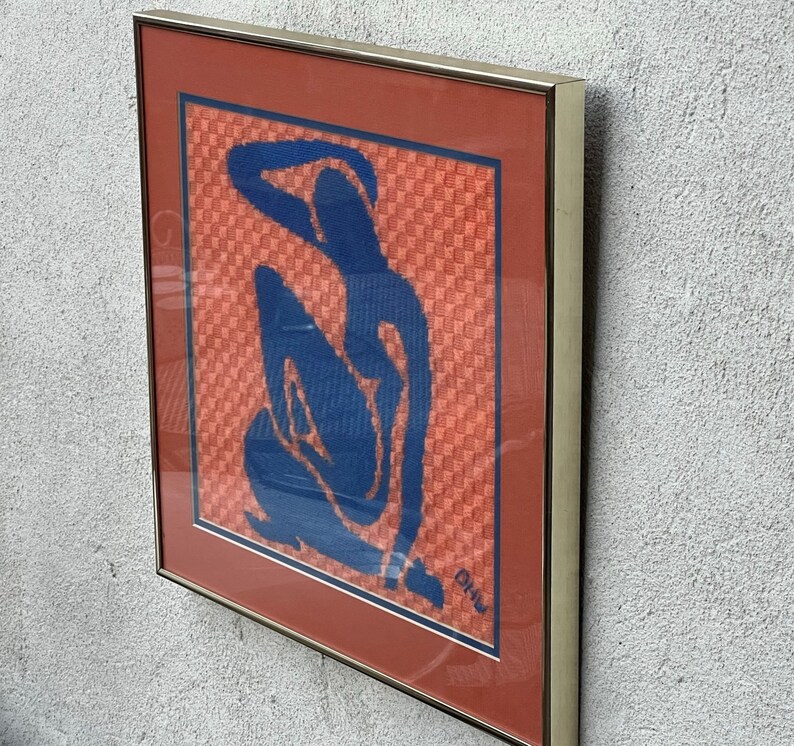 Matisse Blue Nude in Orange Blue Needlepoint, Framed, Square image 3