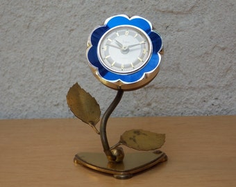 Sheffield Blue Enameled Flower Wind Up Alarm Clock