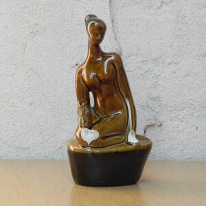 Small Vintage Ceramic Glazed Brown Female Nude Table Sculpture image 1