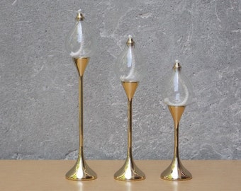 Brass Descending Glass Teardrop Oil Candle Holders
