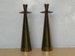 Tall Pair Italian Modern Brass Rosewood Cone Candlestick Holders 