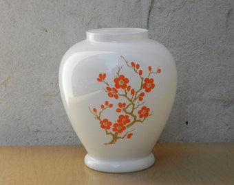 Italian White Round Vase with Orange Flowers