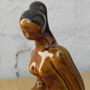 Small Vintage Ceramic Glazed Brown Female Nude Table Sculpture image 7