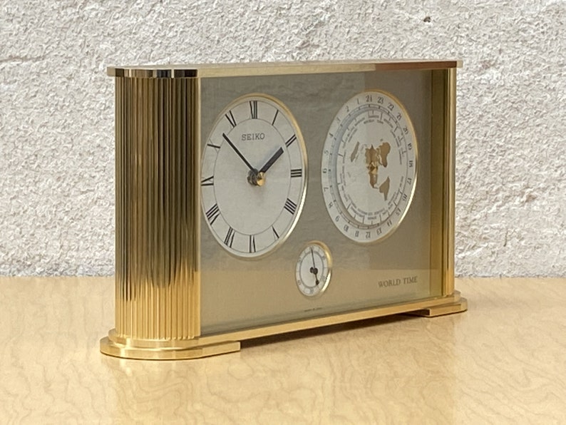 Seiko Brass Rectangular World Desk Table Clock image 3