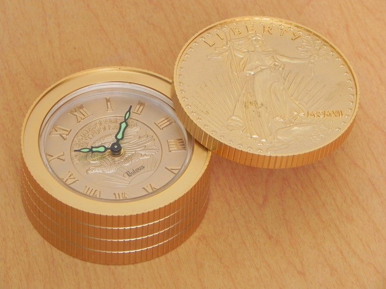 Bulova Gold 20 Dollar Coin Stack Desk Alarm Clock Etsy