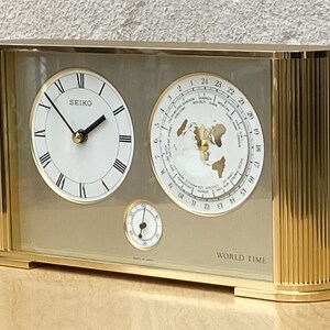 Seiko Brass Rectangular World Desk Table Clock image 2