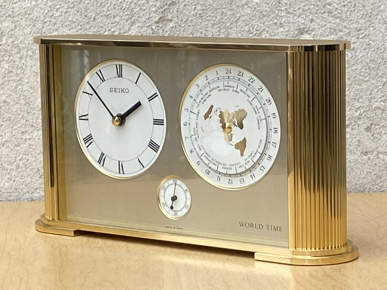 Seiko Brass Rectangular World Desk Table Clock image 2