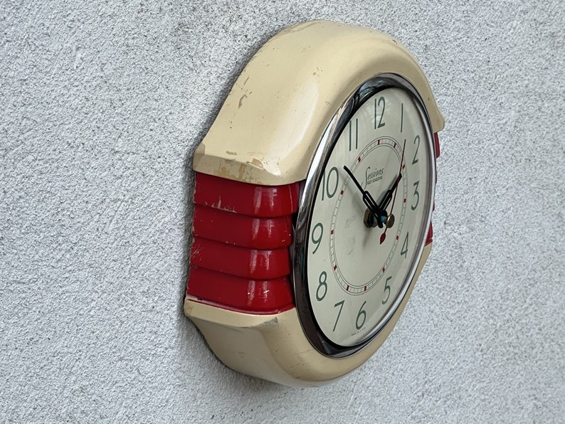 Sessions White Red Wood Wall Clock with Updated Quartz Movement, Original Hands image 2