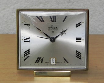 Small Square Swiza 8-day Calendar Alarm Clock with Date