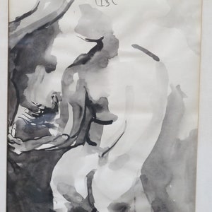 Framed Original Watercolor Nude in Black & White from 1974 image 2