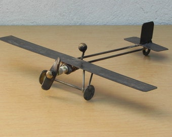 Artisan Steampunk Old Fashioned Plane Desk Sculpture, Vintage