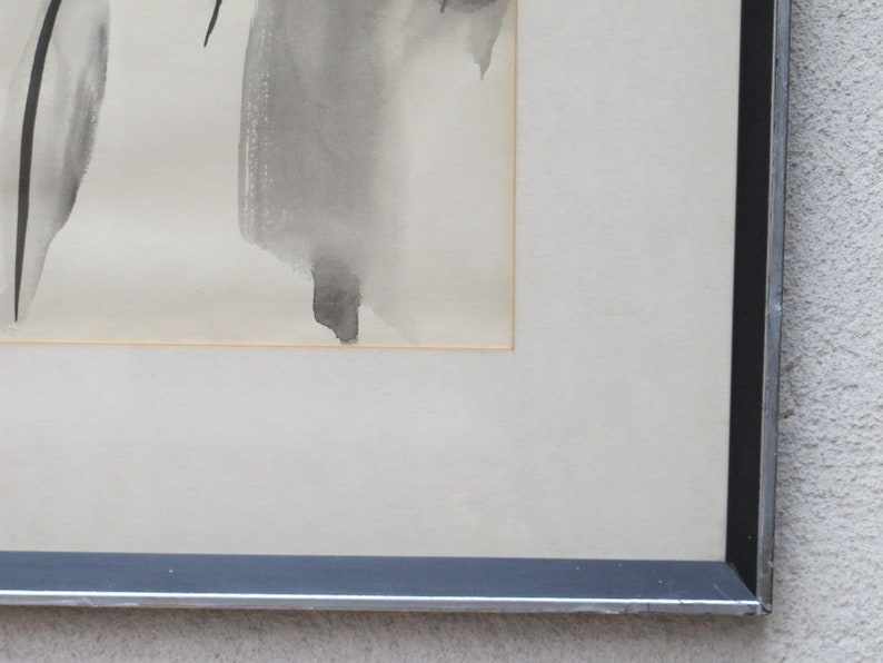 Framed Original Watercolor Nude in Black & White from 1974 image 3