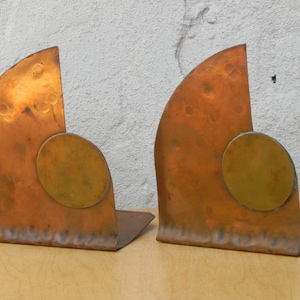 Copper Brass Thin Sculptural Hand Wrought Bookends image 1