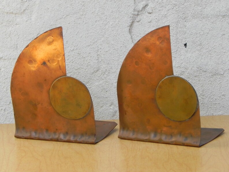 Copper Brass Thin Sculptural Hand Wrought Bookends image 1