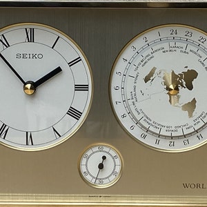 Seiko Brass Rectangular World Desk Table Clock image 8