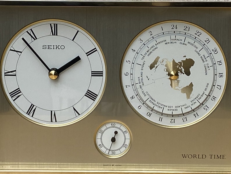 Seiko Brass Rectangular World Desk Table Clock image 8