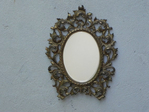 casa de muñecas en miniatura de decoración del hogar Oval Oro Espejo de pared