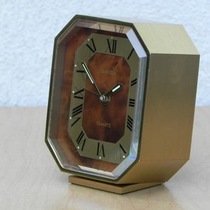 Swiza Small Quartz Brass Desk Clock with Brown Face image 2