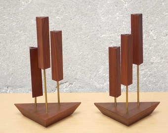 Mid Century Danish  Modern Walnut Triangle Candle Holders