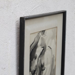 Framed Original Watercolor Nude in Black & White from 1974 image 6