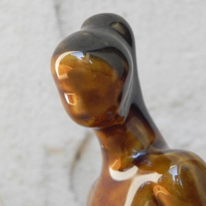 Small Vintage Ceramic Glazed Brown Female Nude Table Sculpture image 8