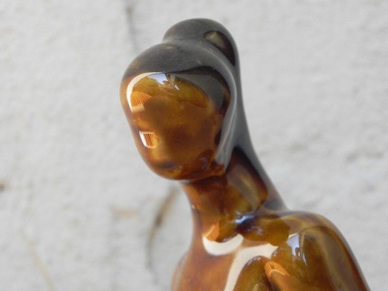 Small Vintage Ceramic Glazed Brown Female Nude Table Sculpture image 8