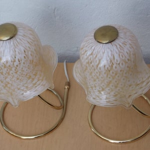 Pair Murano Glass Handkerchief Floral Gold White Dresser Lamps image 2