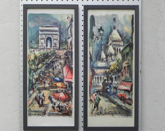 Pair Vintage Lithos of Paris by Marius Girardo, Newly Framed