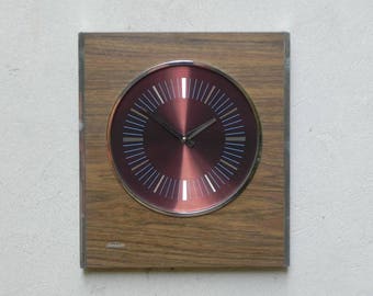 Large Mid-Century Modern Wooden Wall Clock with Chrome by Sunbeam