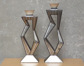 Pair Contemporary Large Metallic Ceramic Candle Holders by ArtMax