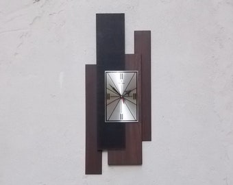 Mid Century Modern Wood and Black Wall Clock by Verichone