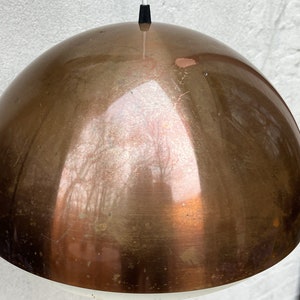 Large Vintage Copper Dome Hanging Pendant Lamp with Original Metal Diffuser image 2