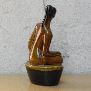 Small Vintage Ceramic Glazed Brown Female Nude Table Sculpture image 4