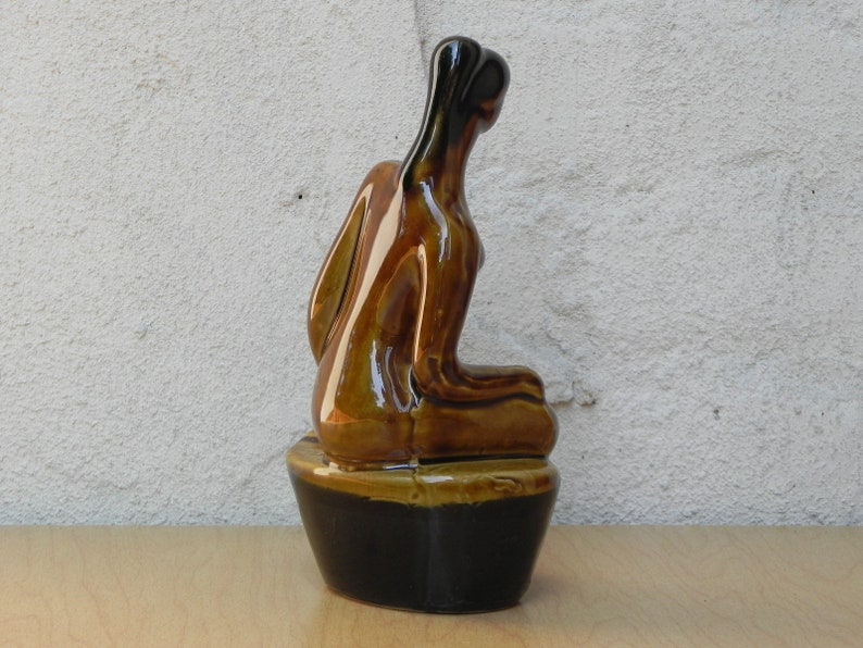 Small Vintage Ceramic Glazed Brown Female Nude Table Sculpture image 4
