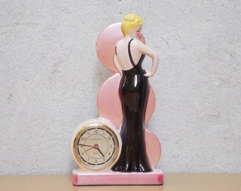 Pink Ceramic Blond Bombshell Clock by Sarsaparilla Deco Desgins, 1980s