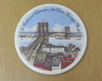Brooklyn Bridge Centennial Ceramic Trivet, Hot Plate, Coaster from 1983