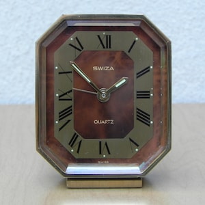 Swiza Small Quartz Brass Desk Clock with Brown Face image 1