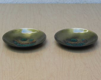 Vintage Bovano Pair Small Round Green Plates