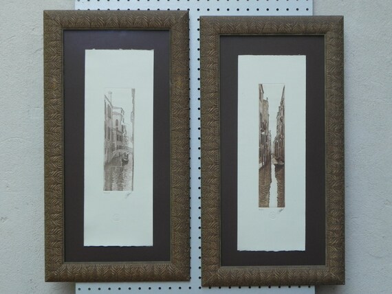 Pair Signed Prints Of Venice Tall Thin Professionally - How Much To Get Something Professionally Framed Pair Signed Prints Of Venice Tall Thin Professionally - How Much To Get Something Professionally Framed