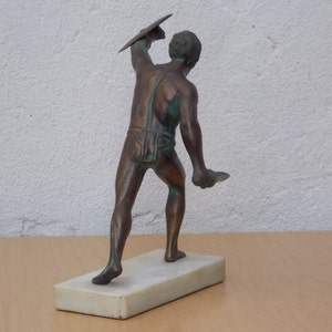 Roman Warrior Brass Table Statue on Marble Base image 2