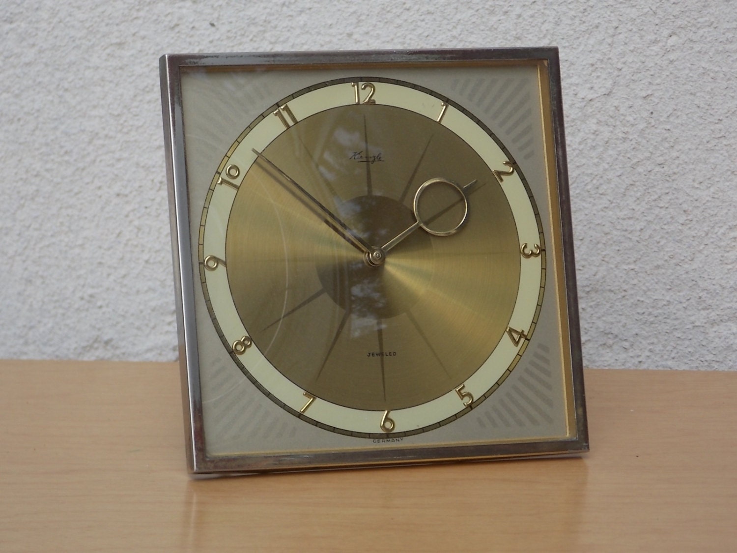 Mid Century Kienzle Square Brass Jeweled Desk Clock Etsy