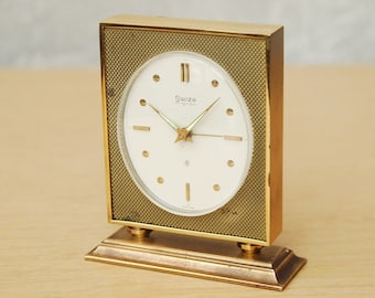 Vintage Brass Desk Square Mignon Alarm Clock by Swiza